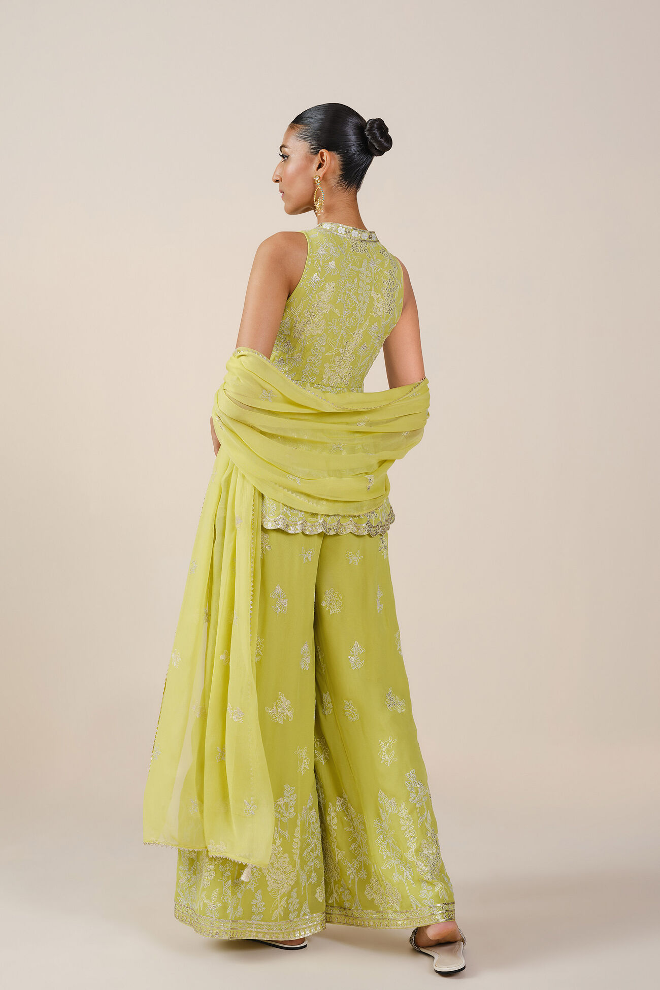 Operetta Embroidered Georgette Set - Lime, Lime, image 3